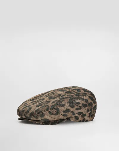 Dolce & Gabbana Leopard-print Jacquard Flat Cap In Brown