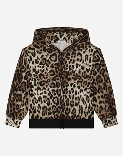 Dolce & Gabbana Leopard-print Jersey Hoodie With Branded Elastic In Animal Print