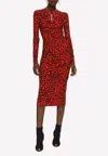 Dolce & Gabbana Leopard Print Ruched Midi Dress In Red