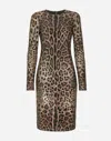 Dolce & Gabbana Leopard Print Cady Midi Dress In Multicolor