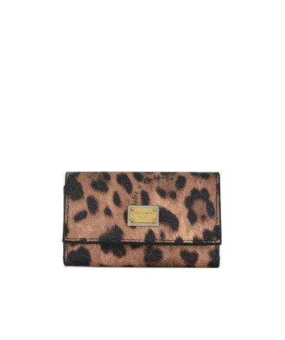 Dolce & Gabbana Leopard Print Key Bag In Brown