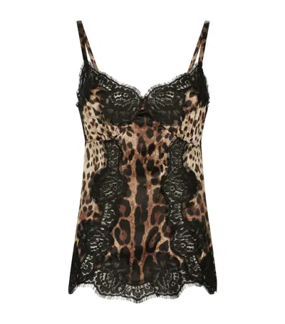 Dolce & Gabbana Leopard Print Lace Camisole In Multi