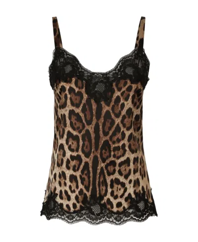DOLCE & GABBANA DOLCE  GABBANA LEOPARD PRINTED LACE DETAILED CAMISOLE