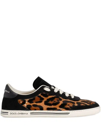 Dolce & Gabbana Leopard Print Lace Up Sneakers In Animal Print