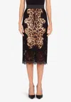Dolce & Gabbana Lace And Leopard-print Charmeuse Midi Skirt In Black