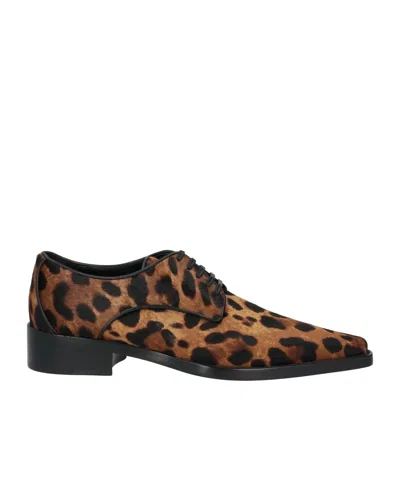 Dolce & Gabbana Leopard Print Lace-up Shoes In Brown