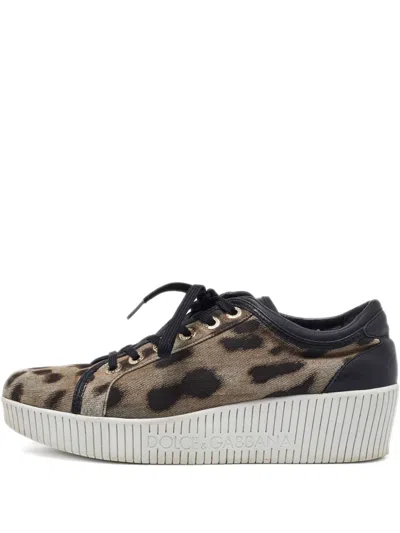 Pre-owned Dolce & Gabbana Leopard-print Leather Sneakers