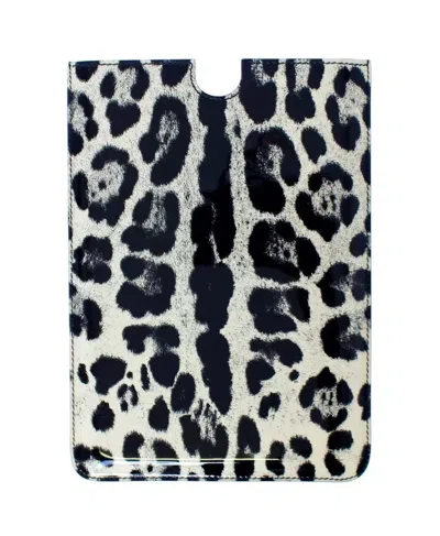 Dolce & Gabbana Leopard Print Leather Tablet Case In White
