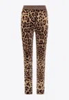 Dolce & Gabbana Leopard Print Leggings With Branded Waistband In Brown