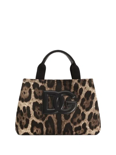 Dolce & Gabbana Kids' Leopard-print Logo-appliqué Tote Bag In Brown