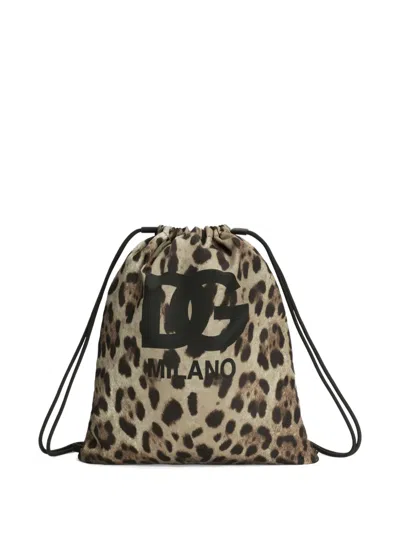 Dolce & Gabbana Kids' Leopard-print Logo Backpack In Multi