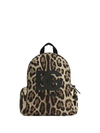 Dolce & Gabbana Kids' Leopard-print Logo Backpack In Neutral