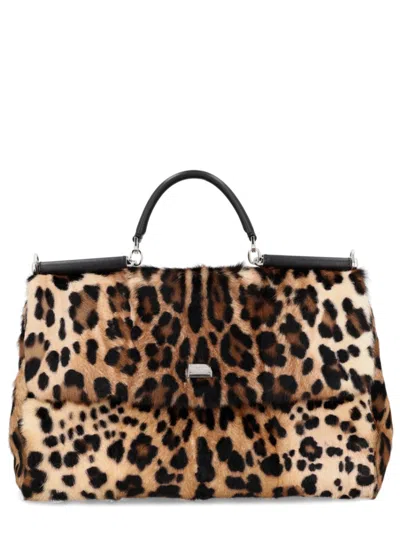 Dolce & Gabbana Leopard Print Logo Large Satchel In Animal Print
