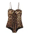 Dolce & Gabbana Embellished Leopard-print Underwired Swimsuit In Black