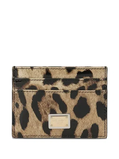 DOLCE & GABBANA LEOPARD-PRINT LOGO-PLAQUE CARD HOLDER