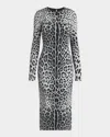 Dolce & Gabbana Leopard-print Long-sleeve Charmeuse Midi Dress In Greyprtblk