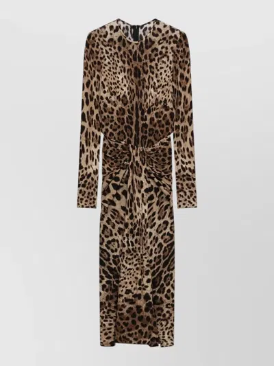 Dolce & Gabbana Leopard Print Maxi Dress Knotted Detail Neckline In Animal Print