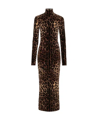 Dolce & Gabbana Leopard-print Mid-length Dress In Jacquard