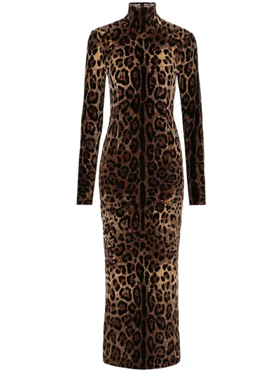 DOLCE & GABBANA LEOPARD-PRINT MID-LENGTH DRESS
