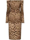 Dolce & Gabbana Off The Shoulder Leopard Print Long Sleeve Wool Dress In Leopard Print