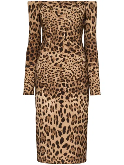 DOLCE & GABBANA LEOPARD PRINT MIDI DRESS