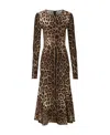 Dolce & Gabbana Leopard Print Long Sleeve Cady Midi Dress In Black
