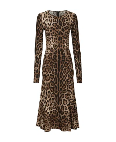 DOLCE & GABBANA DOLCE  GABBANA LEOPARD-PRINTED FLARED MIDI DRESS