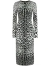 Dolce & Gabbana Leopard-print Long-sleeve Charmeuse Midi Dress In Grey