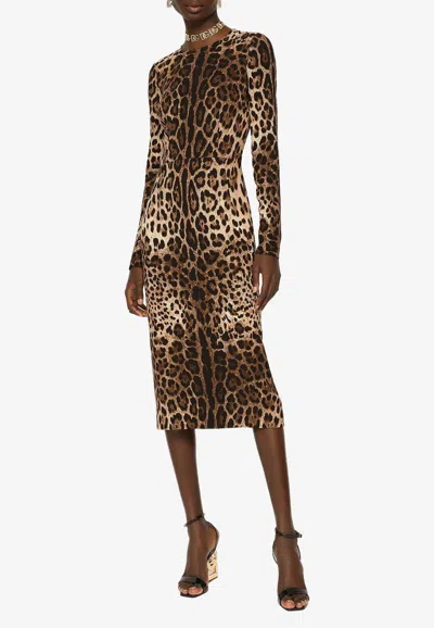 DOLCE & GABBANA LEOPARD PRINT MIDI DRESS