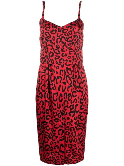 Dolce & Gabbana Red Short Dress With Leopard Print In Leo Nero Fdo Rosso