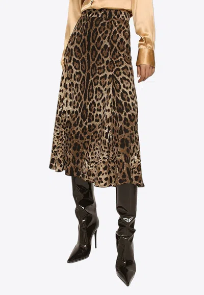 DOLCE & GABBANA LEOPARD PRINT MIDI FLARED SKIRT