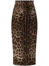 Dolce & Gabbana Leopard Jacquard Chenille Pencil Skirt In Brown