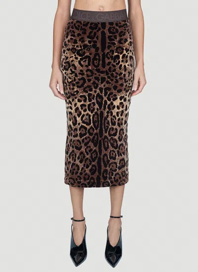 Dolce & Gabbana Leopard Print Midi Skirt In Brown