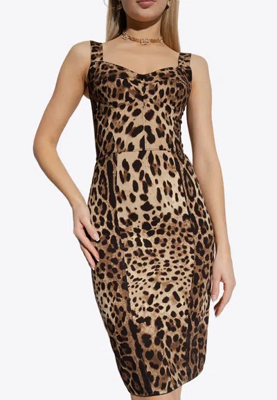 Dolce & Gabbana Leopard Print Mini Dress In Brown