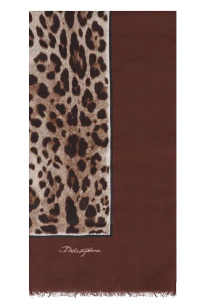 Dolce & Gabbana Leopard Print Modal And Cashmere Blend Scarf In Brown