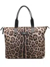 Dolce & Gabbana Leopard Print Nylon Adamo Shopper Bags In Brown