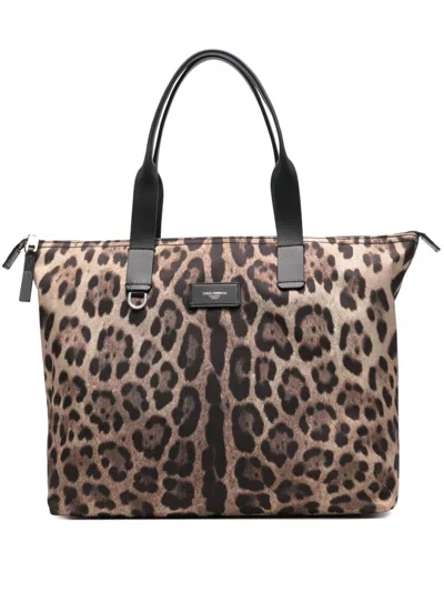 DOLCE & GABBANA LEOPARD PRINT NYLON ADAMO SHOPPER