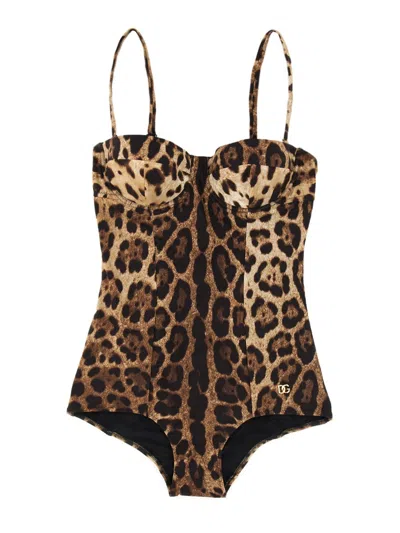 Dolce & Gabbana Leopard-print One-piece Balconette Swimsuit In Multi