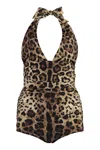 Dolce & Gabbana Women Leopard Printed Sensitive Fabric One-piece Swimsuit In Animal Print