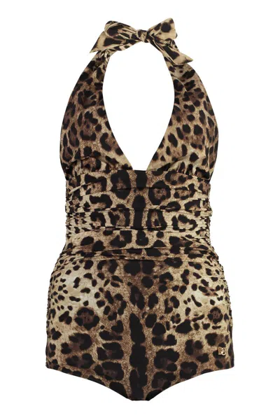 Dolce & Gabbana Cutout Leopard-print Swimsuit In Animal Print