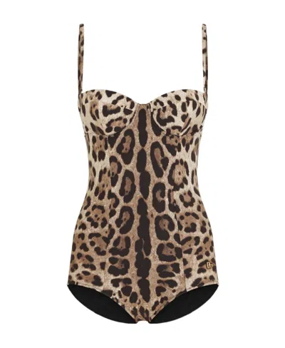 Dolce & Gabbana Embellished Leopard-print Underwired Swimsuit In Animal Print