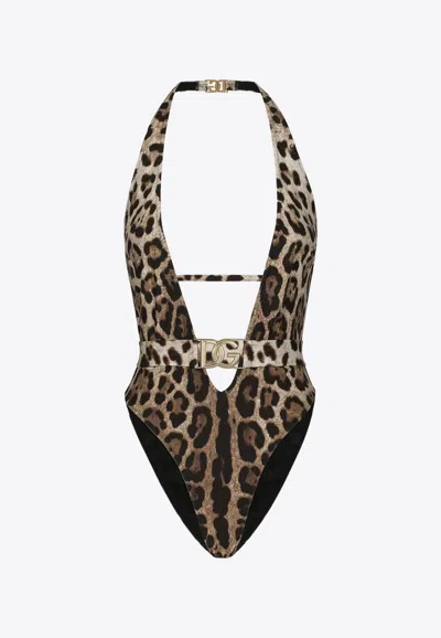 Dolce & Gabbana Intero Scollato In Animal Print