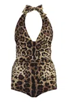 Dolce & Gabbana Women Leopard Printed Sensitive Fabric One-piece Swimsuit In Brown