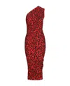 Dolce & Gabbana Leopard-print Ruched One-shoulder Midi Dress In Red