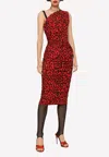 Dolce & Gabbana Leopard-print Ruched One-shoulder Midi Dress In Red