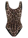 Dolce & Gabbana Leopard-print Open-back Swimsuit In Braun