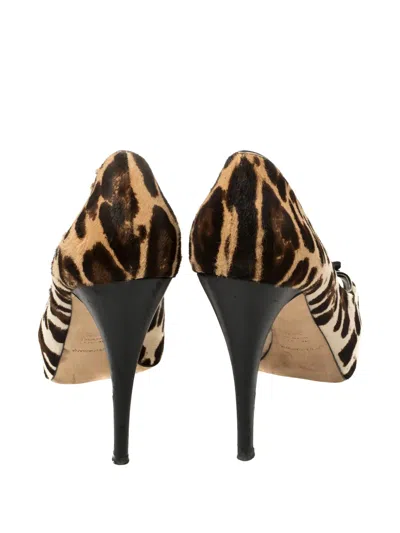 Pre-owned Dolce & Gabbana Leopard-print Peep-toe Pumps In Neutral