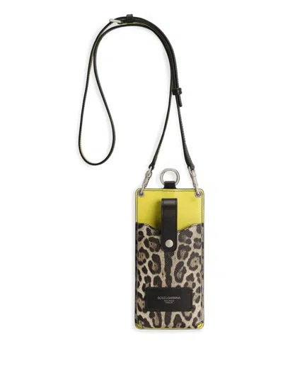 Dolce & Gabbana Leopard-print Phone Holder In Black
