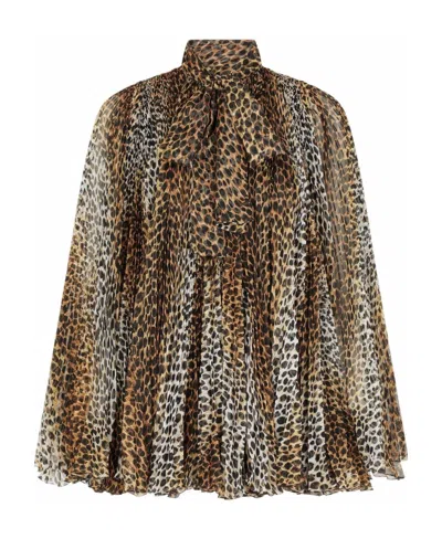 DOLCE & GABBANA LEOPARD PRINT PLEATED MINI DRESS