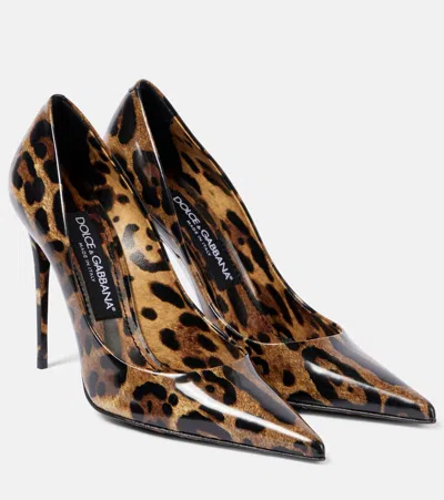 Dolce & Gabbana Leopard-print Polished Leather Pumps In Multicolor